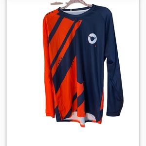 Polyester jersey. Size XXL.  With navy and orange designs